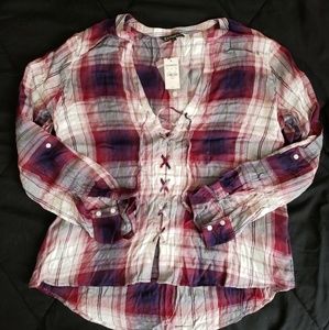 Plaid full lace-up shirt NWT